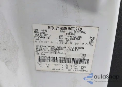 2013 Ford F-150 Xlt z USA, uszkodzony, nr VIN 1FTFX1EF2DFB94722